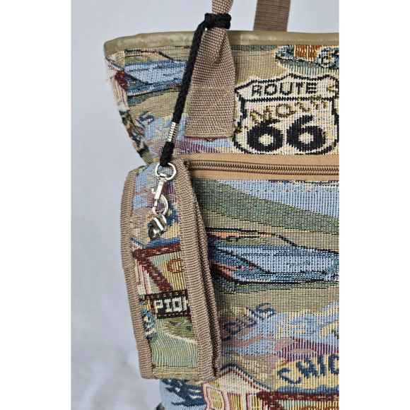 Route US 66 Tote Landscaped Multi-Color Zipper Closure Canvas 14" x 12" x 5" - Picture 6 of 16